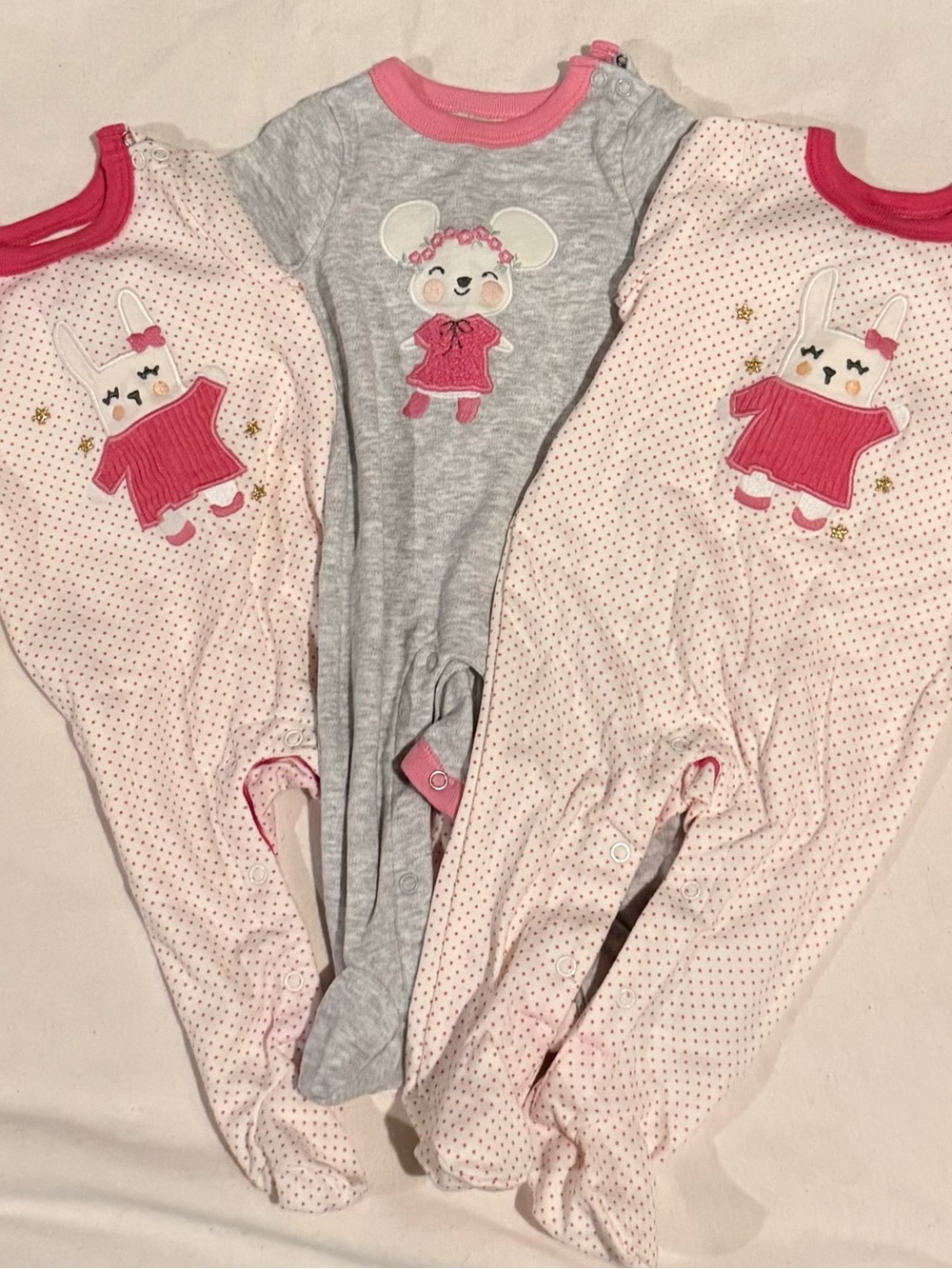 Soft Cotton Baby Pajama Set with Pink Accent - 3-Pack